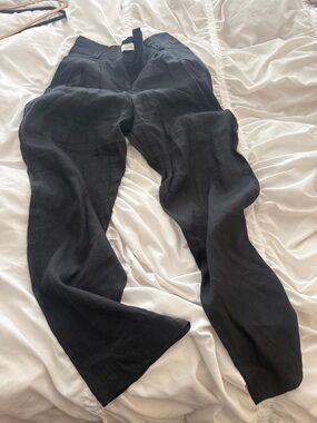 IRO Black Wide-Leg Linen-Blend Trousers